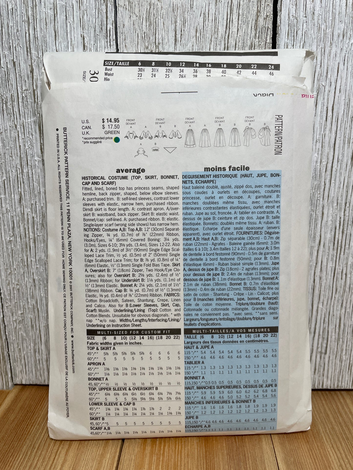 Butterick 3071 Historical 18th 19th Century Gown Bonnet Shawl Pattern Costume Size 12-16 UNCUT FF Halloween