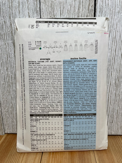 Butterick 3071 Historical 18th 19th Century Gown Bonnet Shawl Pattern Costume Size 12-16 UNCUT FF Halloween