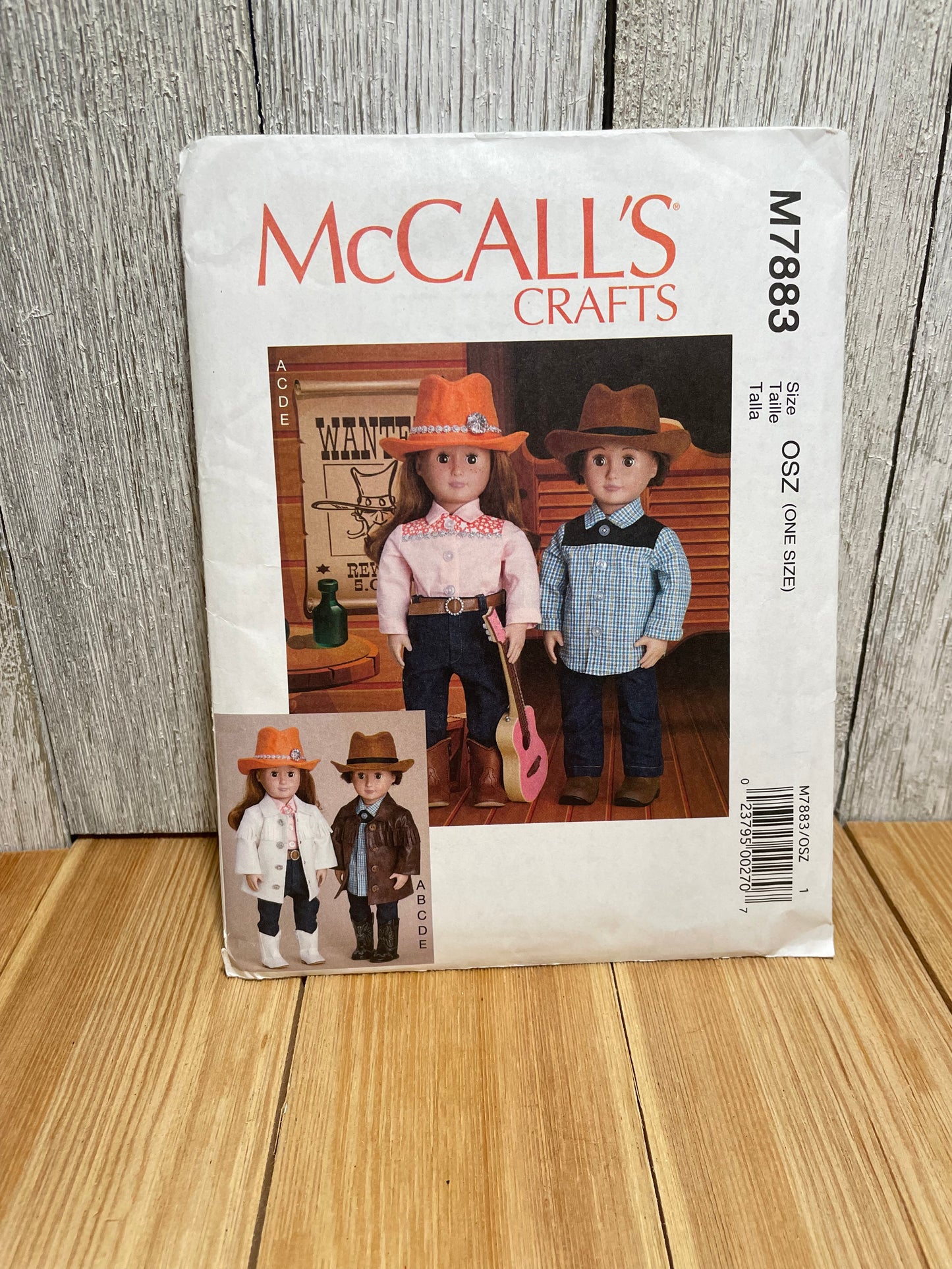 McCalls Crafts M7883 Western 18" Doll Clothes One Size Pattern UNCUT FF