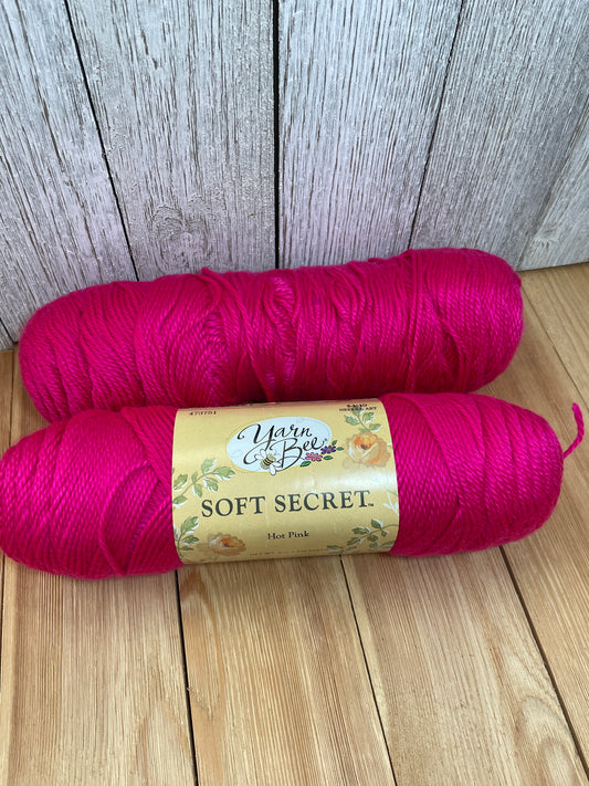 Yarn Bee Soft Secret Hot Pink Acrylic Yarn 2 Skein Bundle