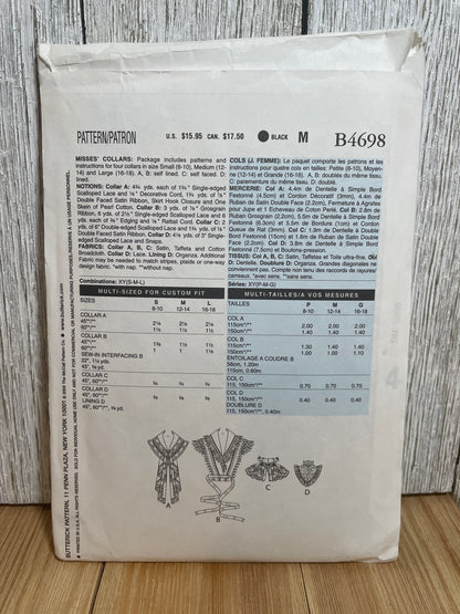 Butterick B4698 Making History Historical Collars High Neck, Lace Pattern Size Sml-Lrg UNCUT FF