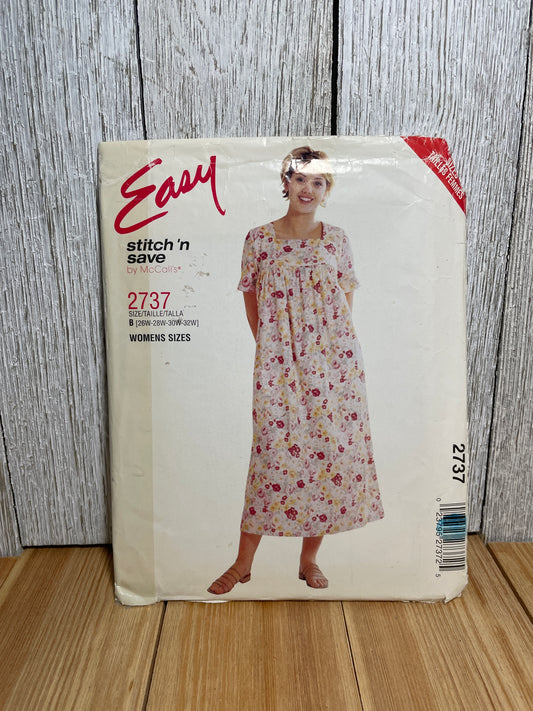 McCall's Stitch N Save 2737 Casual Spring Summer Dress Square Neck Pattern Plus Size 26W-32W UNCUT FF