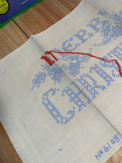 Vintage Merry Christmas and Happy New Year Stamped Cross Stitch Sampler Bundle of 2