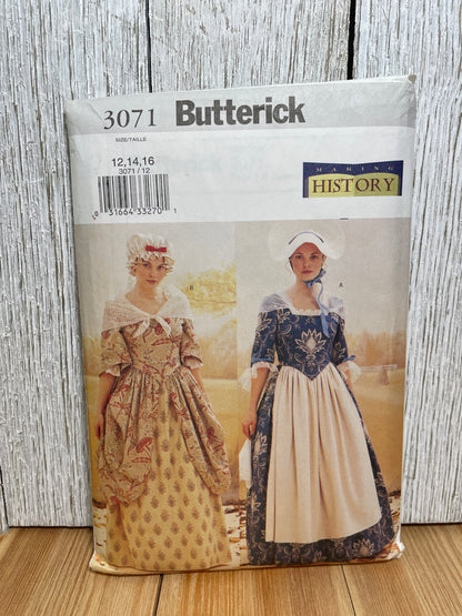 Butterick 3071 Historical 18th 19th Century Gown Bonnet Shawl Pattern Costume Size 12-16 UNCUT FF Halloween