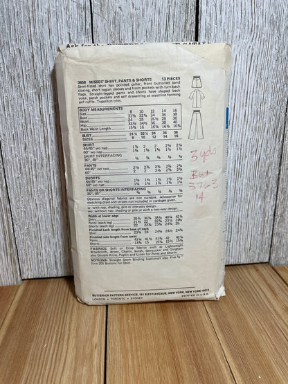 Butterick 3658 Shorts Pants Shirt Pattern Size 14 PreCUT Complete