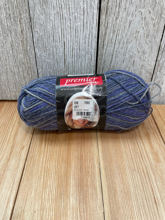 Premier Serenity Sock Lavender Topaz Yarn Full Skien Wool Blend