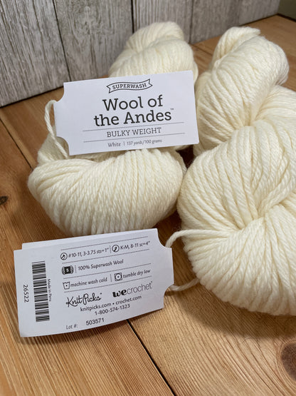 Knit Picks Superwash Wool of the Andes Bulk Weight Wool Yarn White 26522 2 Skein Bundle