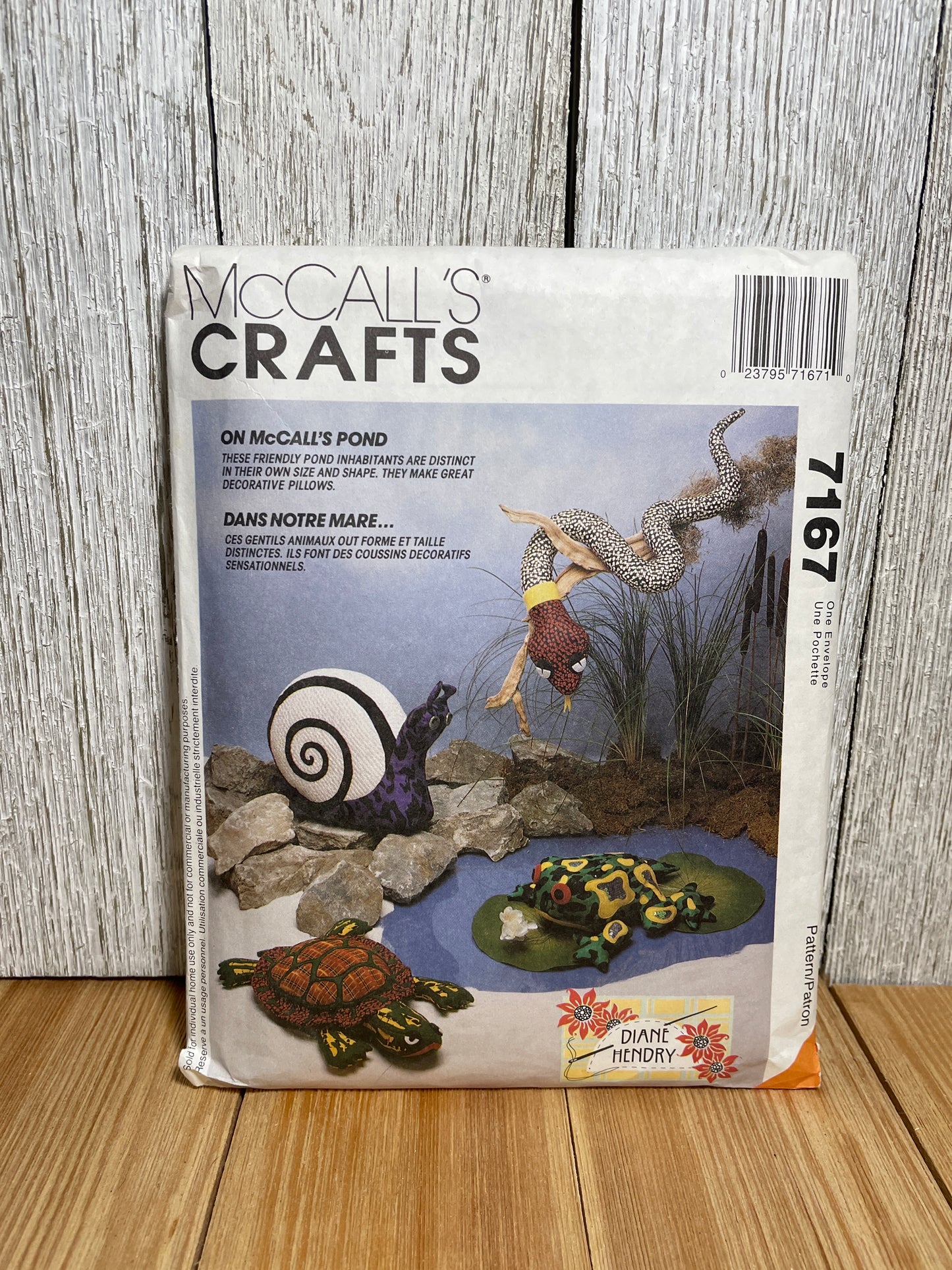 McCalls Crafts 7167 On McCalls Pond Snail, Turtle, Frog, Snake Plush Pond Inhabitants Pillows Pattern CUT