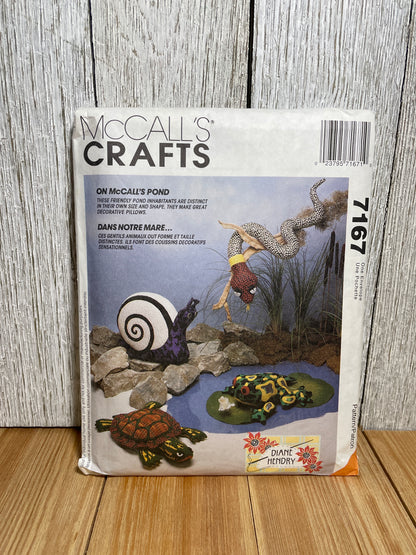 McCalls Crafts 7167 On McCalls Pond Snail, Turtle, Frog, Snake Plush Pond Inhabitants Pillows Pattern CUT