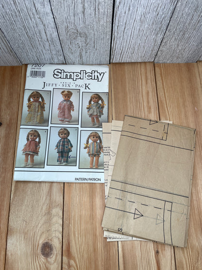 Simplicity 7207 Doll Clothes for 13"-15" Baby Dolls Nightgown, Dress, Play Set, Romper, Jumpsuit Pattern UNCUT FF