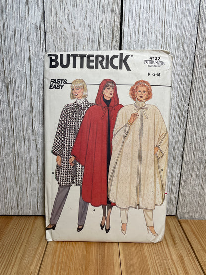 Butterick 4132 Misses Dramatic Evening Cape with Front Tie and Hood Pattern P-M UNCUT FF