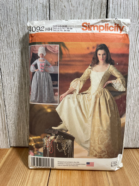 Simplicity 4092 Evening Gown Princess Colonial Dress Size 6-12 Pattern UNCUT FF Halloween Costume