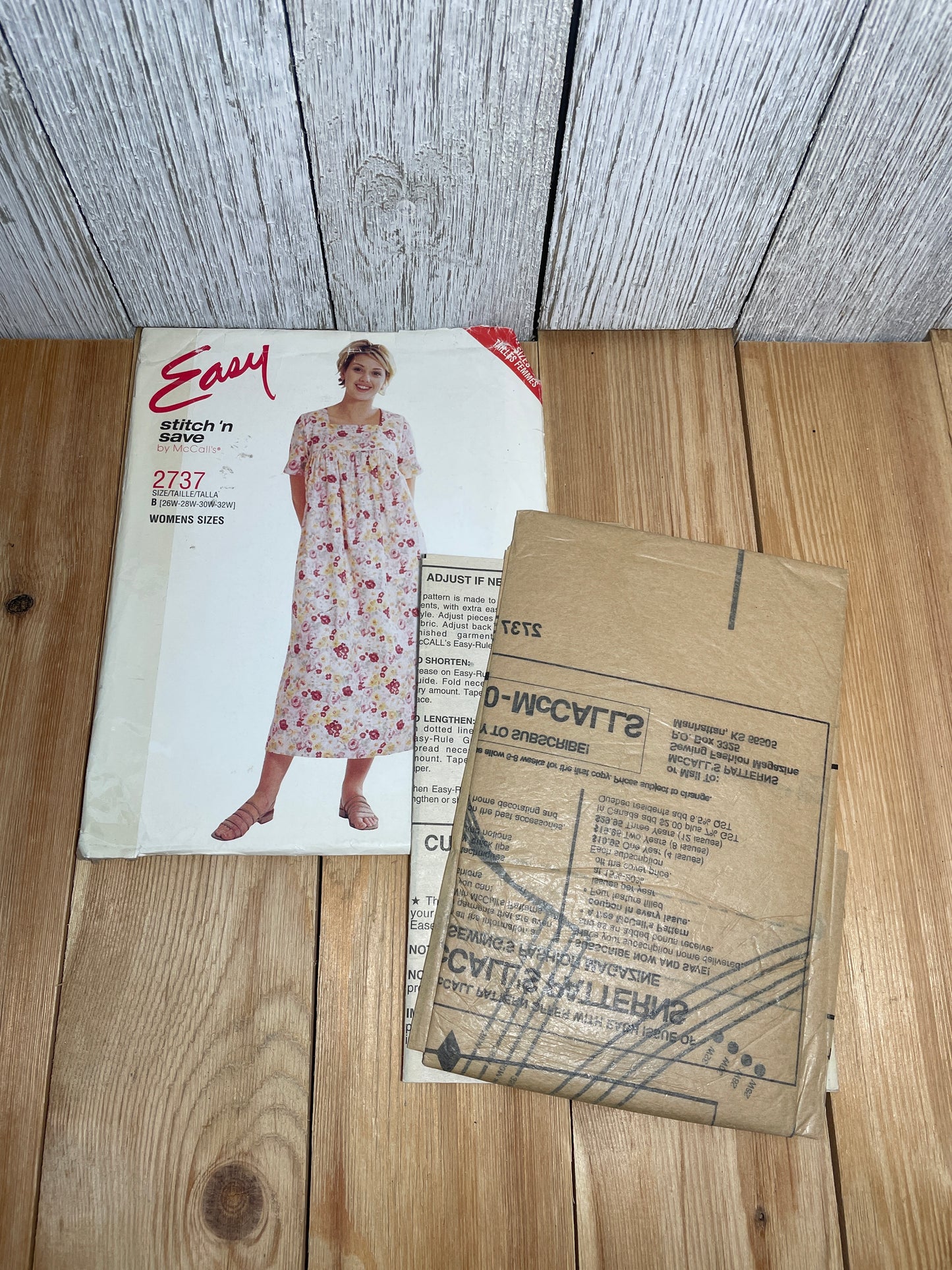 McCall's Stitch N Save 2737 Casual Spring Summer Dress Square Neck Pattern Plus Size 26W-32W UNCUT FF