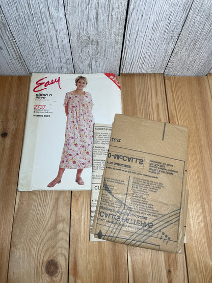 McCall's Stitch N Save 2737 Casual Spring Summer Dress Square Neck Pattern Plus Size 26W-32W UNCUT FF