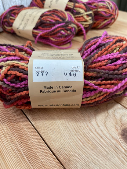Misson Falls 1824 Cotton Yarn Color 777 Pink Orange Yellow Cotton Yarn 4 Skein Bundle