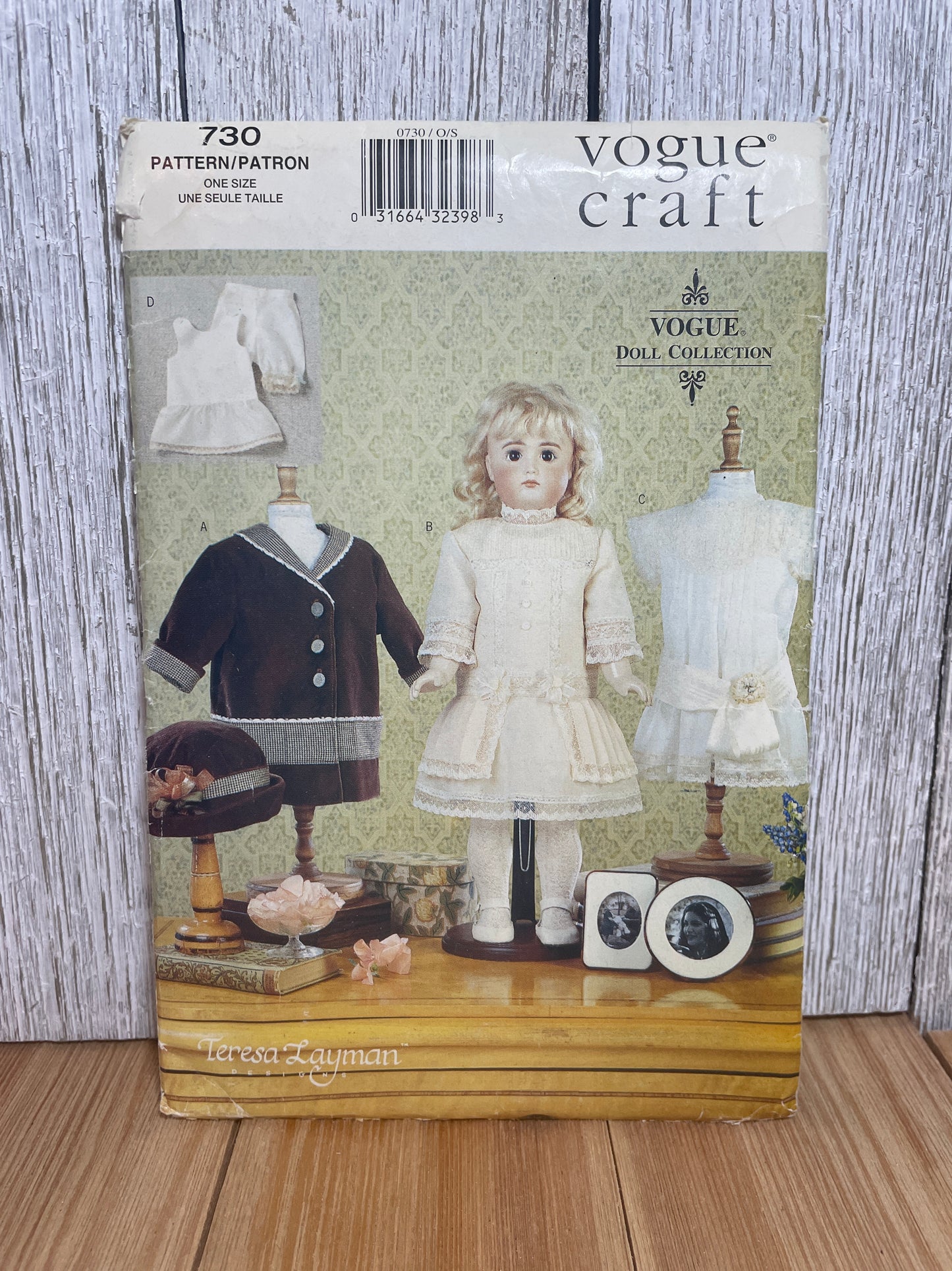 Vogue Craft 730 Doll Collection 18" Doll Clothes Coat and Hat, Bloomers, Slip, Dress Pattern UNCUT FF