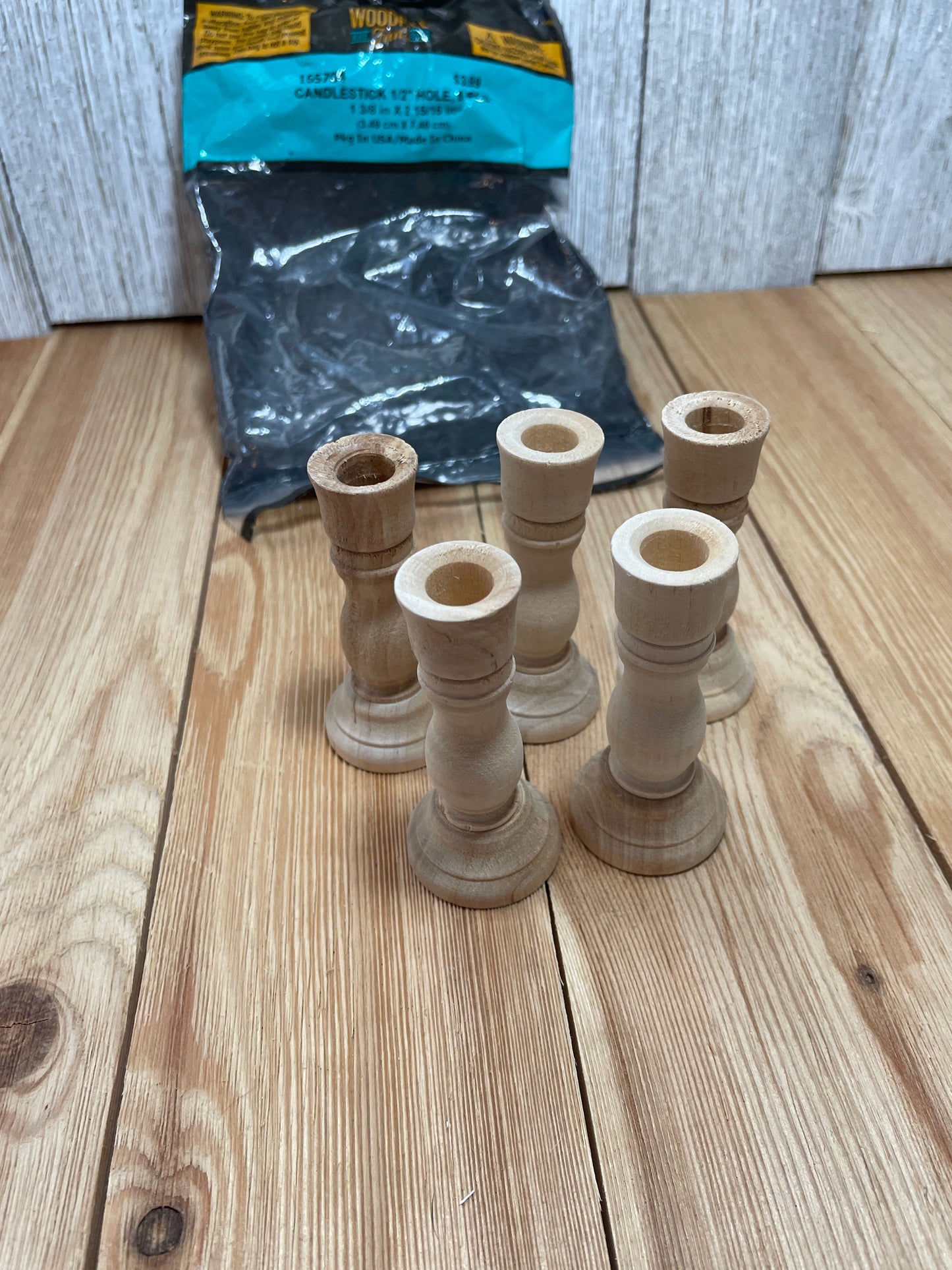Unfinished Wooden Candlestick Holder 1/2" Hole 2"x3" Set of 5