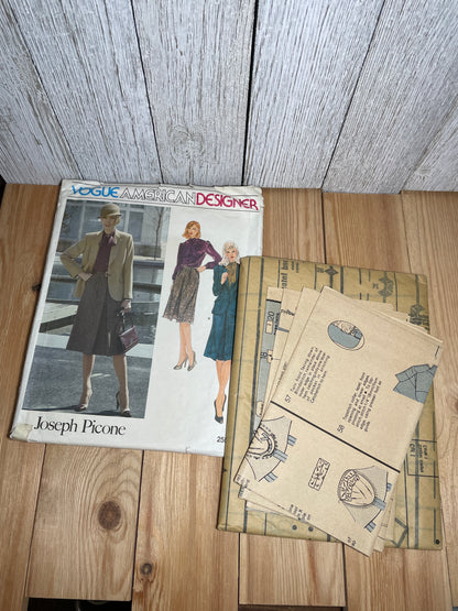 Vogue 2550 Shoulder Pads Jacket, Bow Tied Shirt, Pleated Skirt Size 12 Pattern UNCUT FF