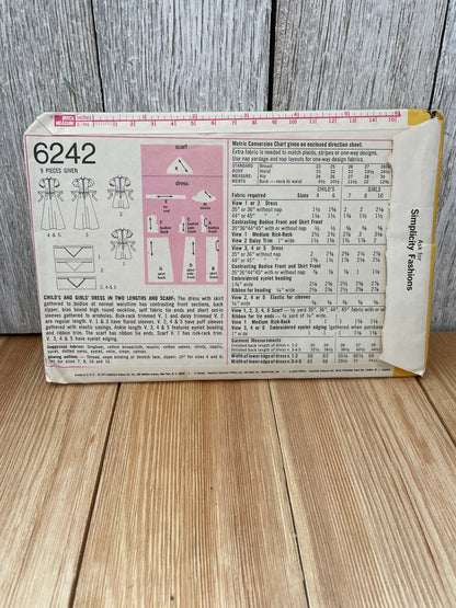 Simplicity 6242 Child Girl Dress and Scarf Costume Size 7 Uncut FF Sewing Pattern