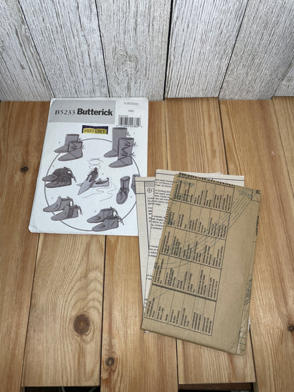 Butterick B5233 Historic Footwear Pattern Leather Boots, Moccasins, Slippers, Sandals Size 5"-13" UNCUT FF