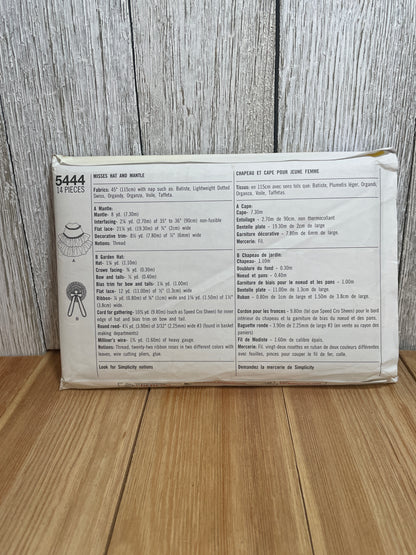 Simplicity 5444 The Fashion Historian Civil War Era Garden Hat and Mantle Pattern Costume One Size UNCUT FF Halloween