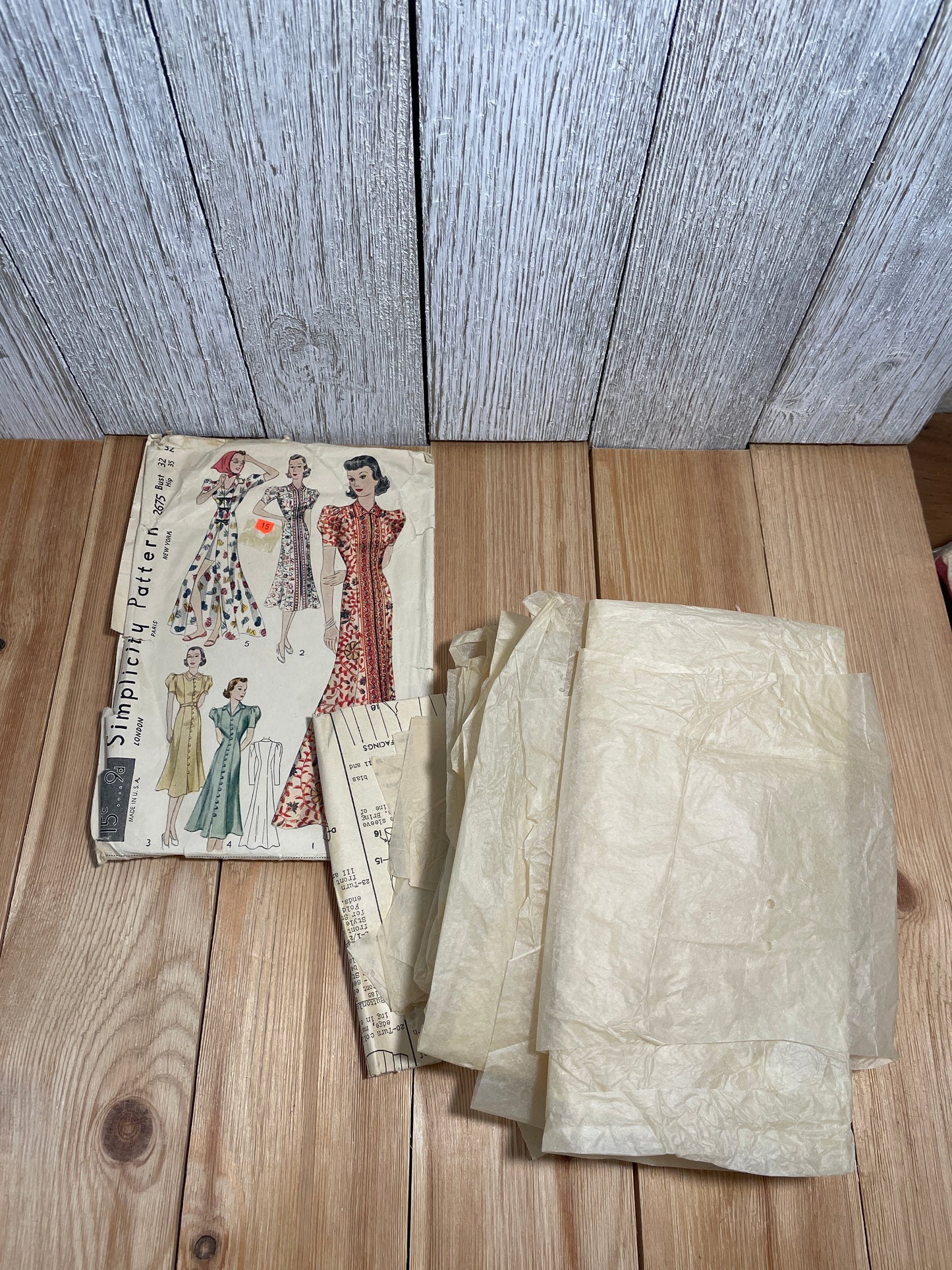 Simplicity 2675 1930's Beach House Dress WWII Size 32 Bust 35 Hip Original Pattern