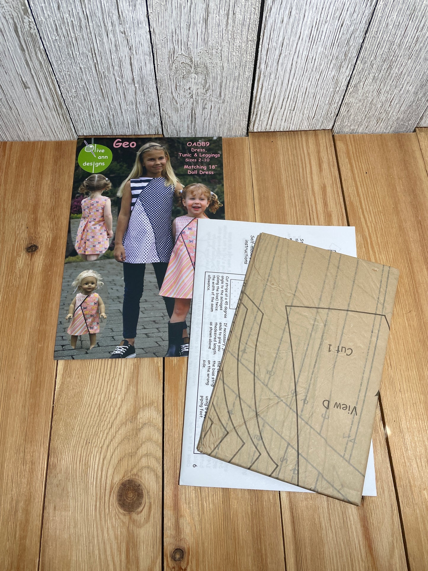 Olive Ann Designs Geo OAD89 Dress Tunic and Leggings Pattern for Children Size 2-10 UNCUT FF Includes Matching Doll Dress