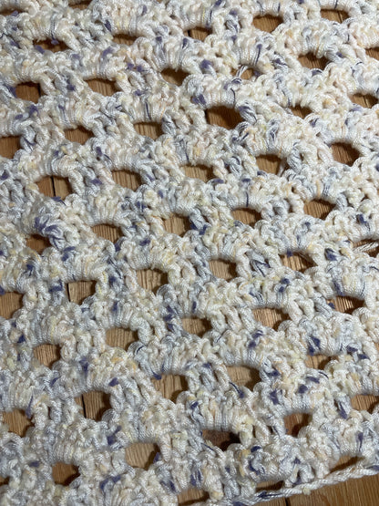 Abandoned Project Crochet Shell Square Super Soft White and Blue Yarn