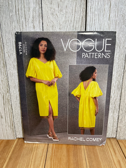 Vogue V1798 V-neck Loose Pullover Dress with Slit Size 8-16 Pattern UNCUT FF