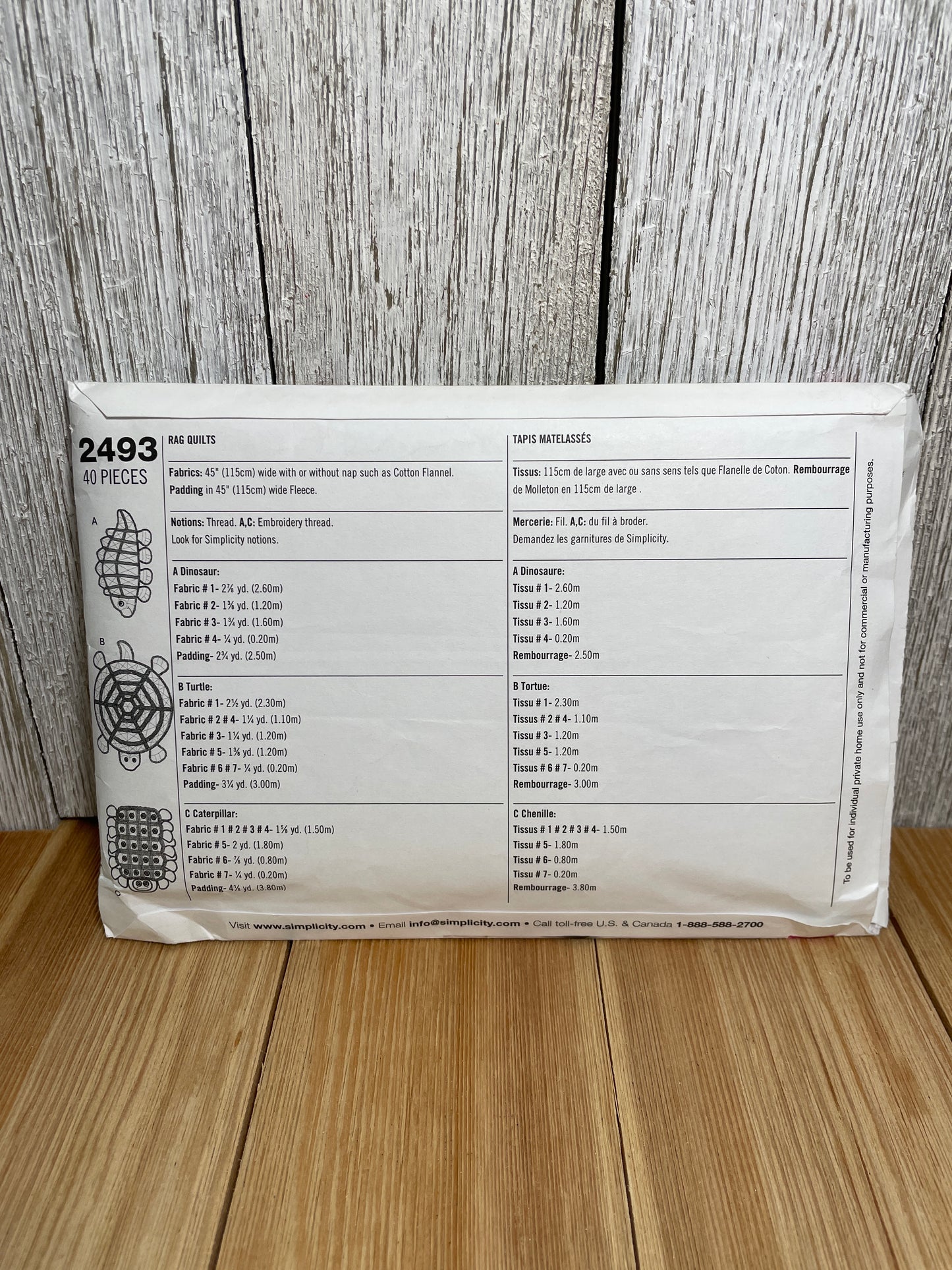 Simplicity 2493 Kid's Rag Quilts Turtle, Dinosaur, Caterpillar Pattern Uncut FF