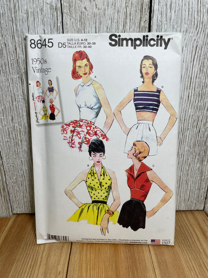 Simplicity 8645 Vintage Halter Tops Cropped Style Tops Size 4-12 Pattern Uncut FF