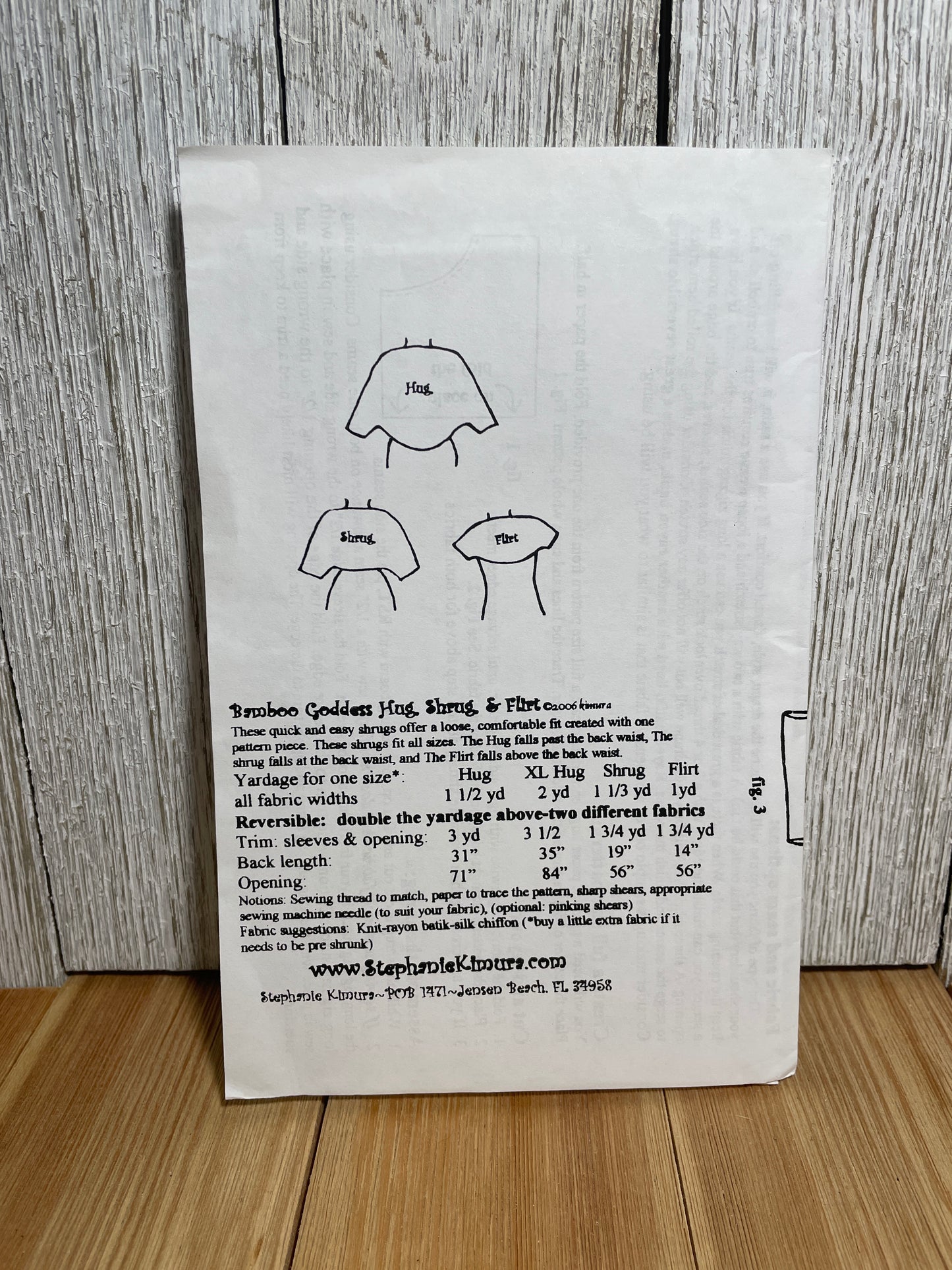 Kimura Bamboo Goddess Hug Shrug Flirt Wearable Art Pieces Pattern One Size UNCUT FF