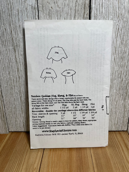 Kimura Bamboo Goddess Hug Shrug Flirt Wearable Art Pieces Pattern One Size UNCUT FF