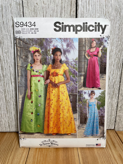 Simplicity S9434 Empire Waist Regency Dress Size 10-28W Pattern UNCUT FF Halloween Costume