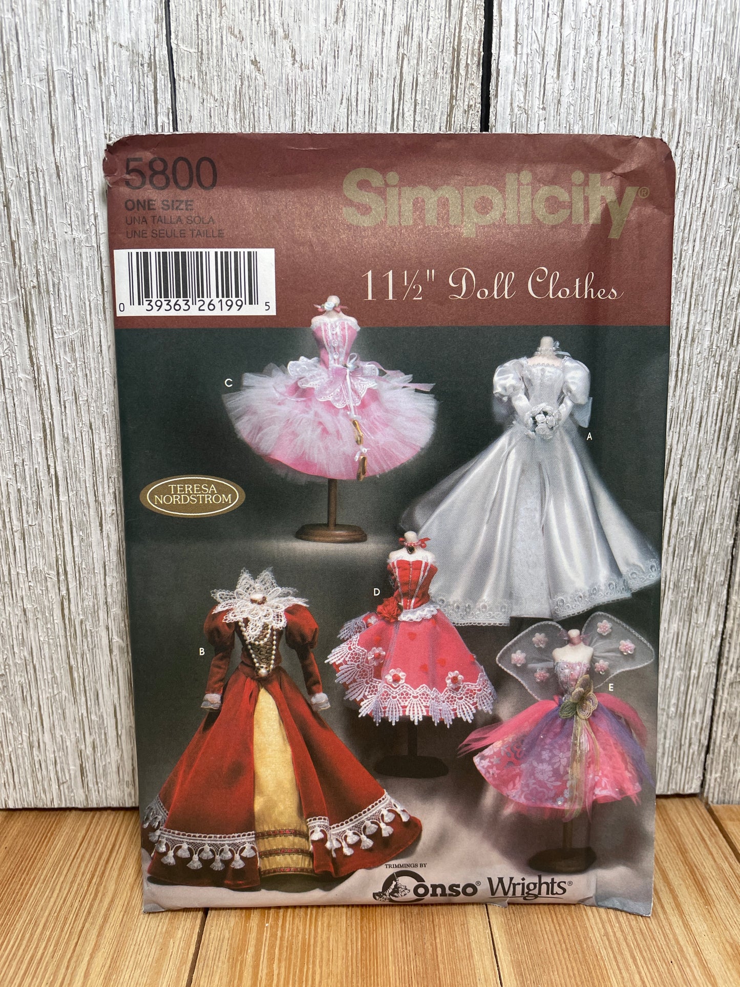 Simplicity 5800 11.5" Doll Clothes Pattern Fairy Dress, Wedding Dress, Queen Dress, Ballerina Dress Pattern UNCUT FF