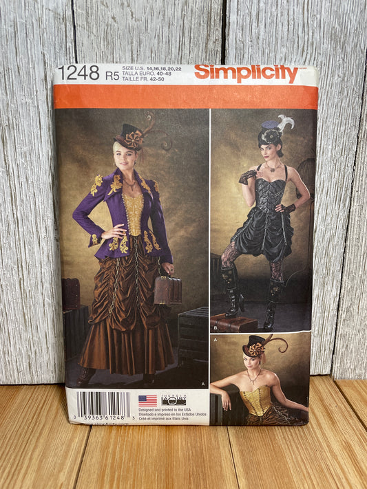 Simplicity 1248 Goth Steampunk Corset Dress with Waistcoat Size 14-22 Pattern UNCUT FF Halloween Costume