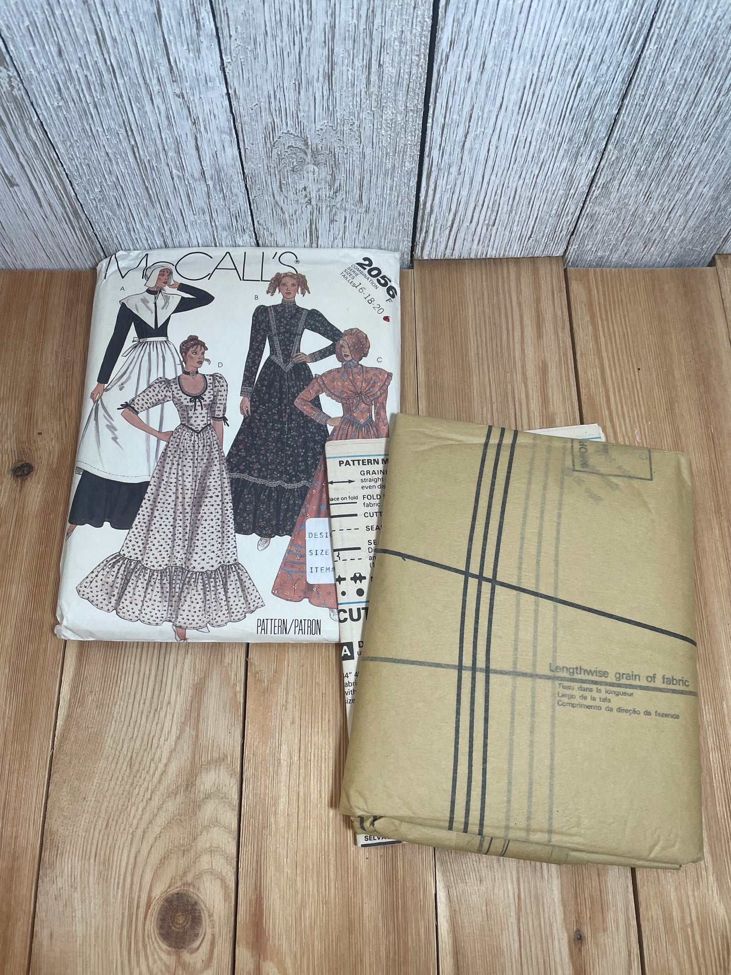 McCall's 2056 Pioneer Dress Bonnets Shawl Apron Pattern Costume Size 16-20 UNCUT FF Halloween