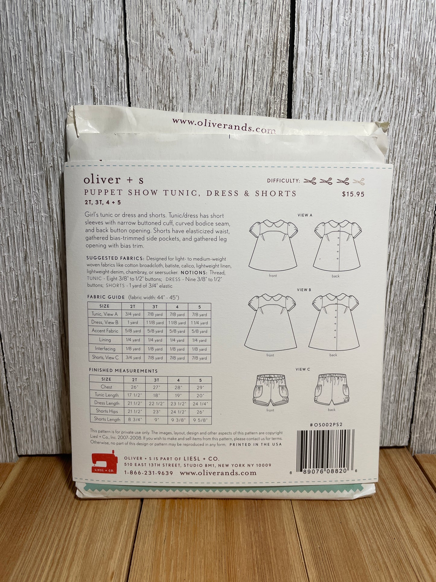 Oliver + S Girls Child Dress and Shorts Physical Pattern (U PIC Pattern) UNCUT FACTORY FOLDED Oliver and S