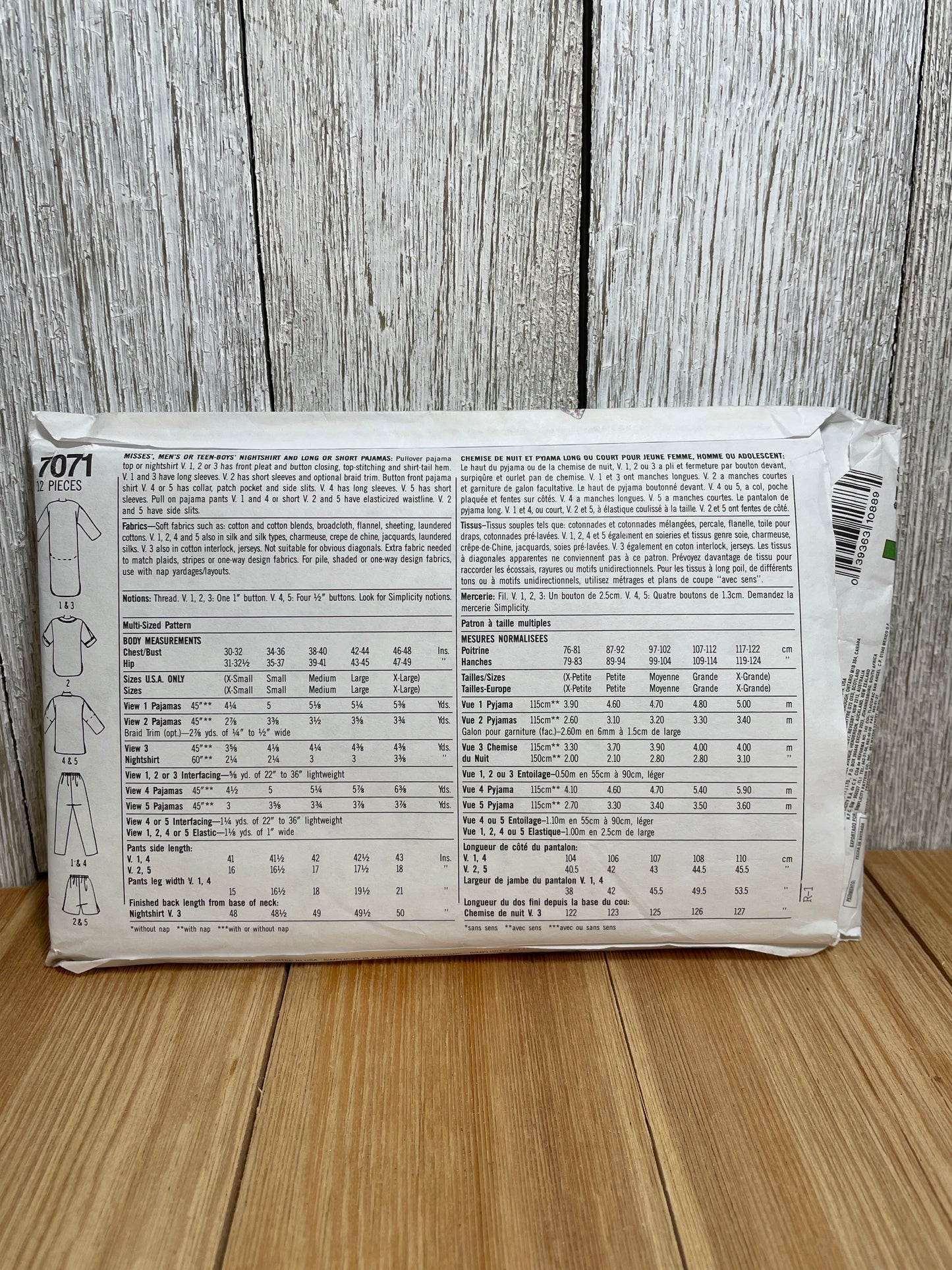 Simplicity 7071 Misses and Men's Nightshirt Pajamas Size XS-XL Pattern Uncut FF