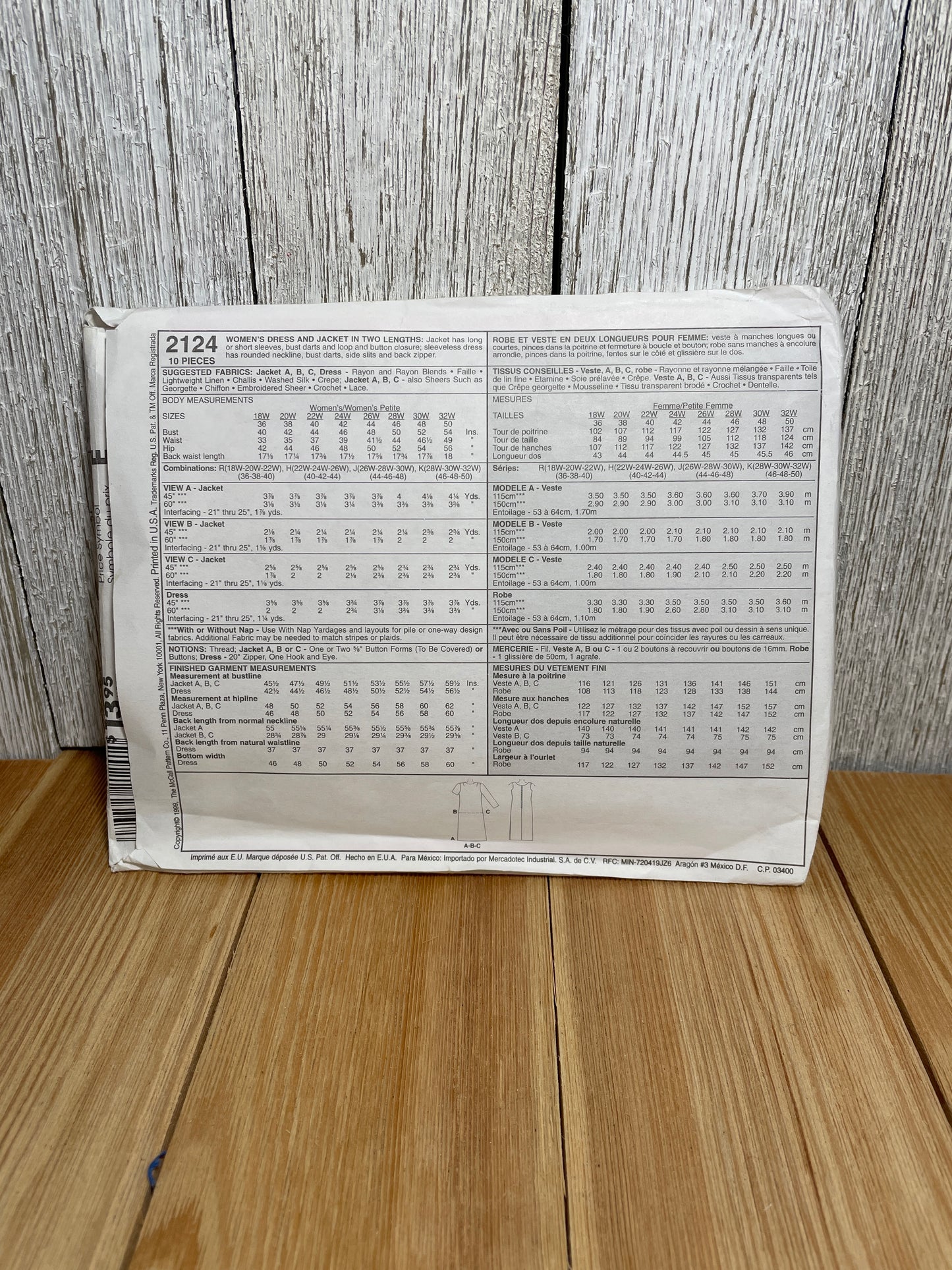 McCall's 2124 Dress Jacket Duster Skirt with Slit Size 18W-40 Pattern Uncut FF