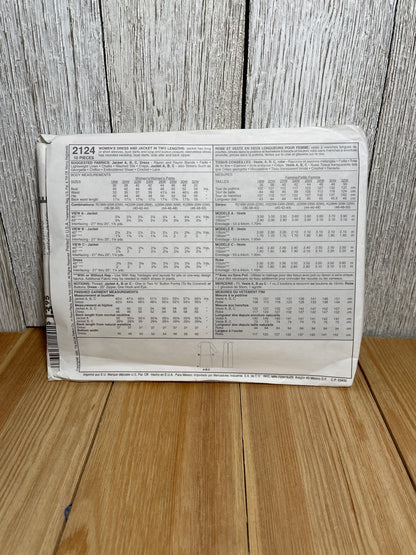 McCall's 2124 Dress Jacket Duster Skirt with Slit Size 18W-40 Pattern Uncut FF