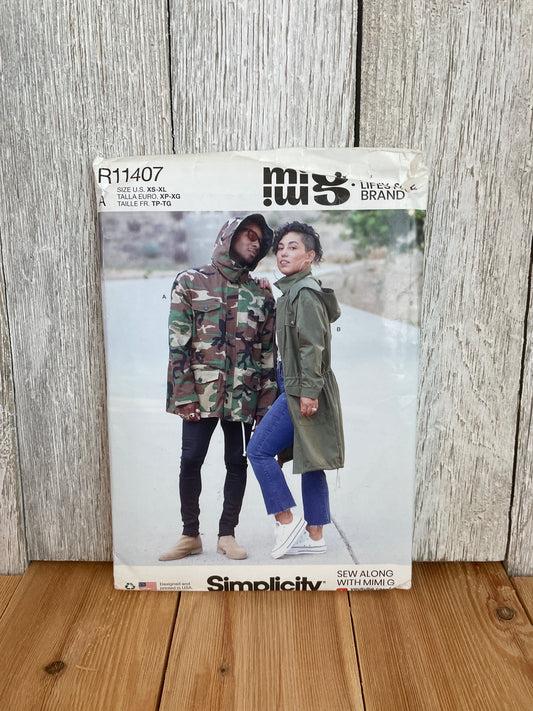 Simplicity MIMI G R11407 Unisex Jacket in 2 Lengths with Detachable Hood Size XS-XL Pattern UNCUT FF