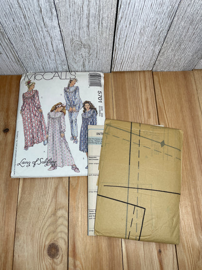 McCall's 5701 Large Yoke Lose Fit Sleepwear Dress Shirt Pants and Boots Size 6-8 Pattern Uncut FF