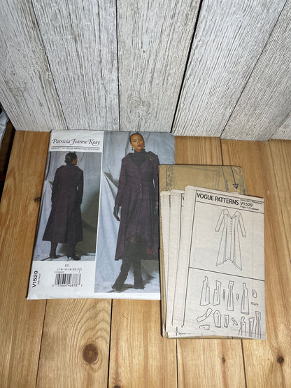 Vogue V1529 Wide Yoke Coat Button-Up Princess Seams Winter Jacket Size 14-22 Pattern UNCUT FF