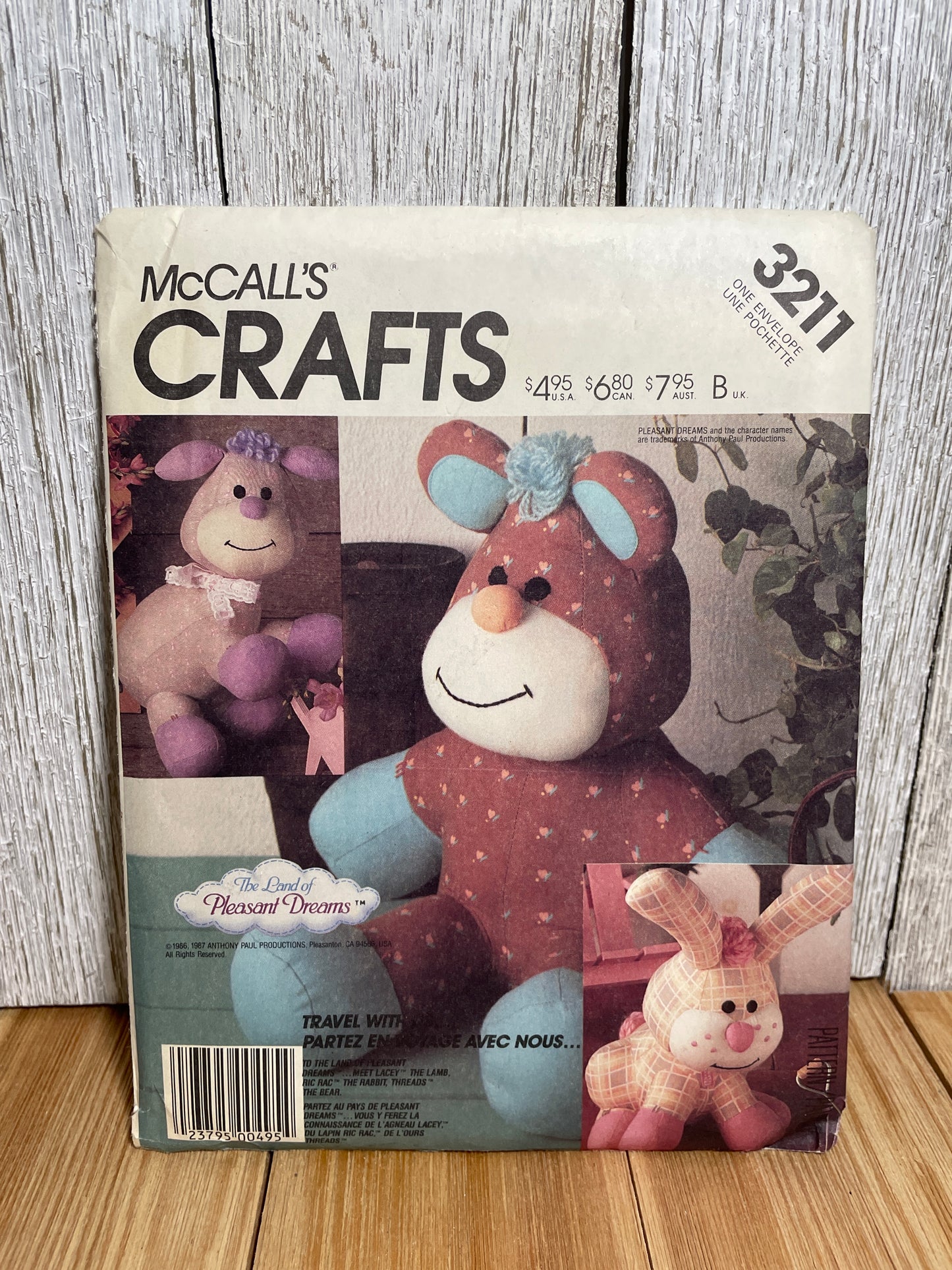 McCall's Crafts 3211 Ric Rac the Rabbit Lacey the Lamb Threads the Bear Stuffed Animal Pattern UNCUT FF