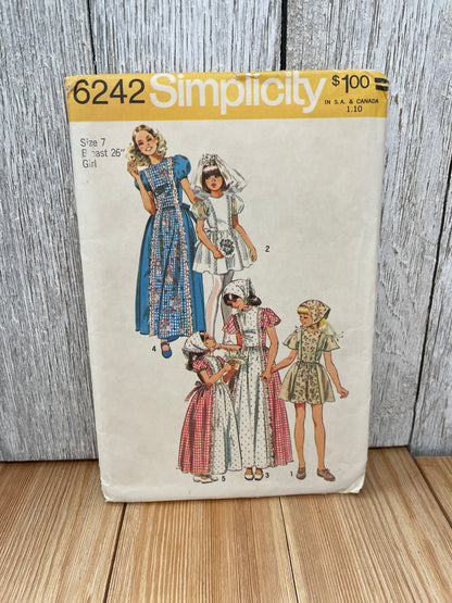 Simplicity 6242 Child Girl Dress and Scarf Costume Size 7 Uncut FF Sewing Pattern