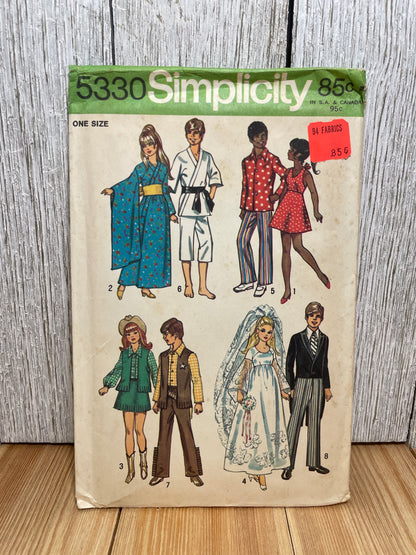 Simplicity 5330 11.5" Doll Clothes Wedding Attire, Cowboy Barbie, Karate, Dancing Gown for Barbie and Ken Pattern UNCUT FF
