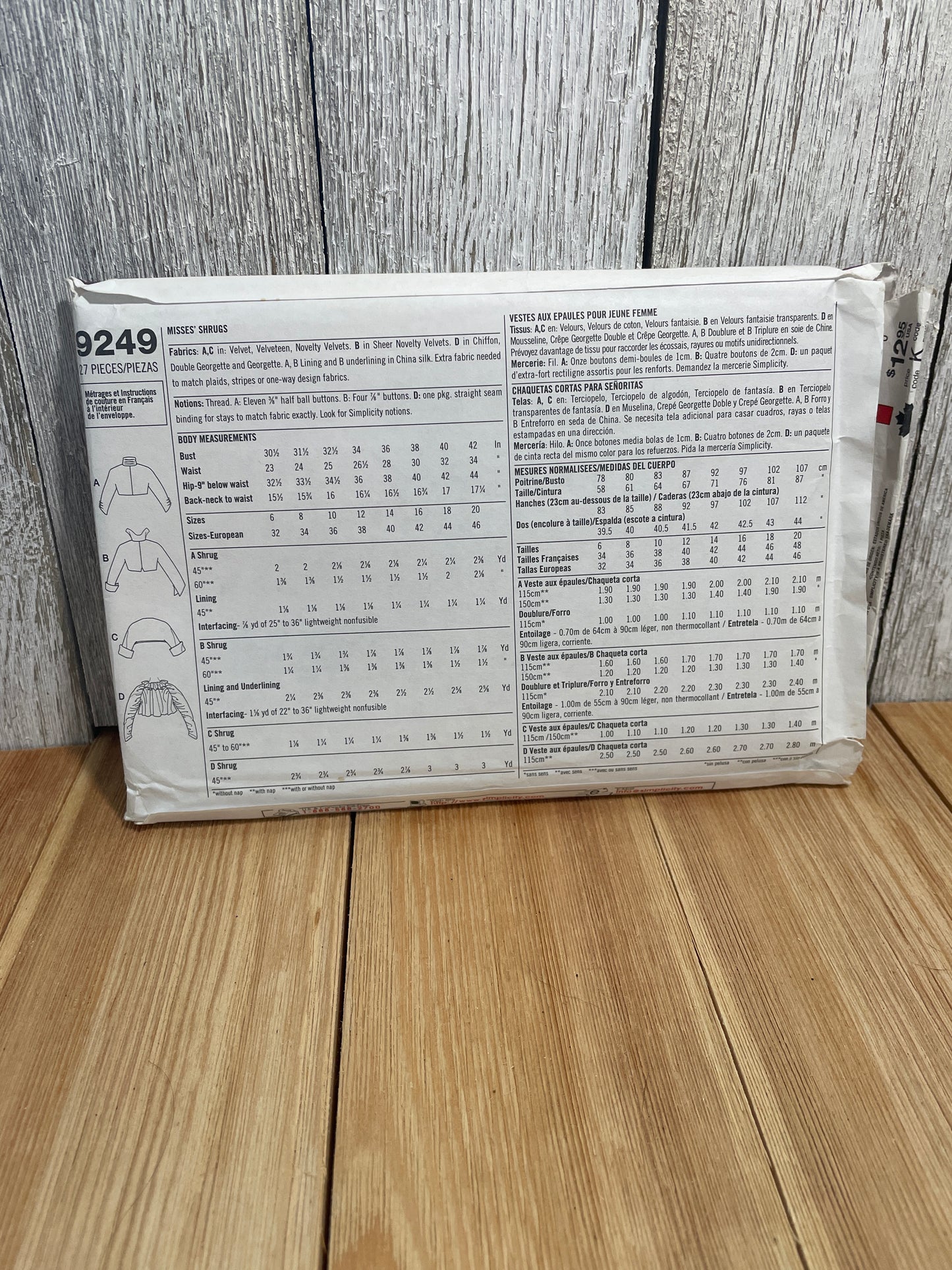 Simplicity 9249 Retro Shrug Costume Pattern Size 6-12 Uncut FF Halloween