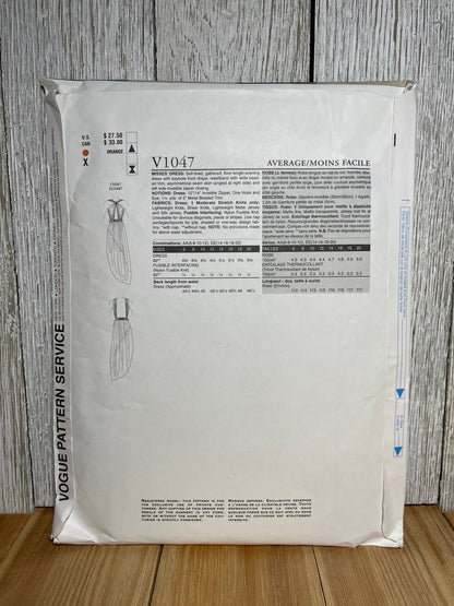 Vogue V1047 Gathered Floor Length Evening Dress with Keyhole Front Drape Size 14-20 Pattern UNCUT FF