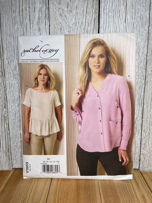 Vogue V1503 Flowy Button Up Blouse with French Seams or Tiered Shirt Size 8-16 Pattern UNCUT FF